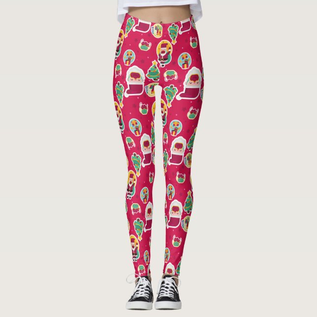 Legging árvore de papais noeis de máscara de vírgula (Frente)