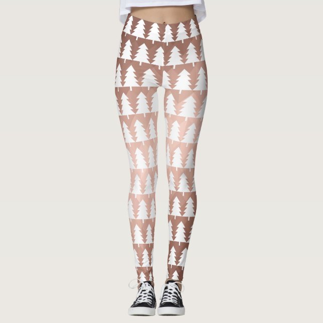 Legging árvore de xmas mínima rosa dourada (Frente)