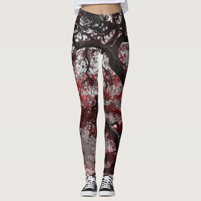 Legging Árvore do Flor de Cereja Vermelha (Frente)