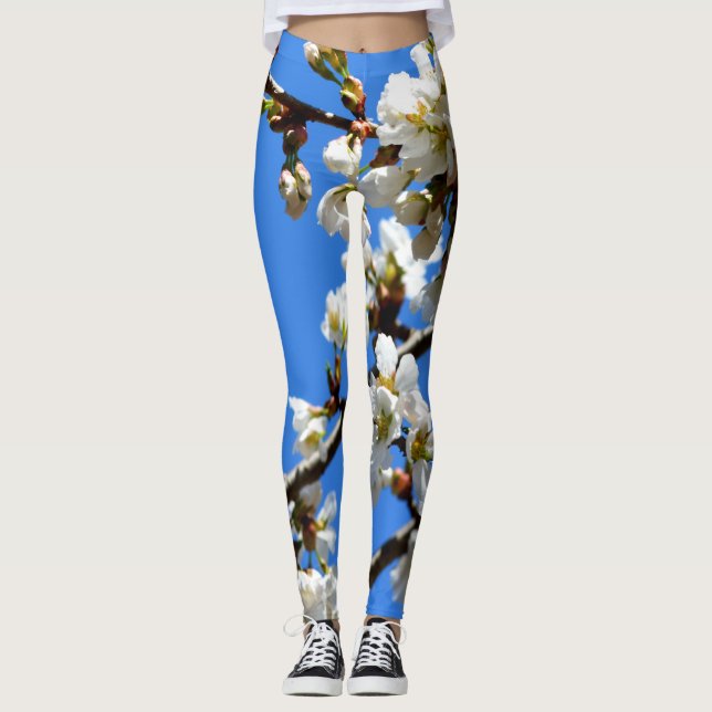Legging Árvore florescente do Primavera branco Elegante (Frente)