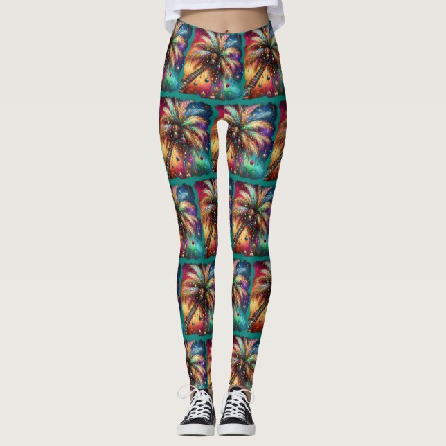 Legging Árvore Tropical de Natal Whimsso Vivid (Frente)