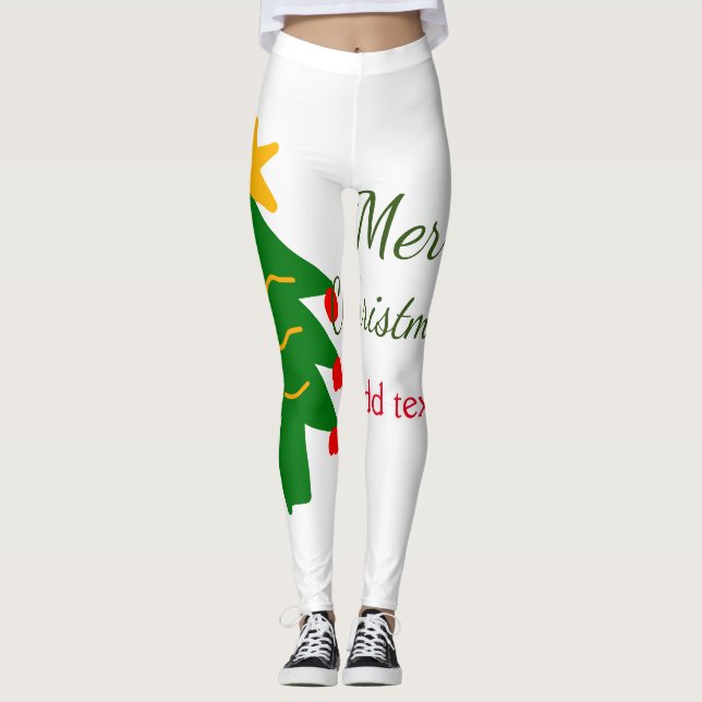 Legging Árvore verde de natal vermelho feliz Natal adicion (Frente)