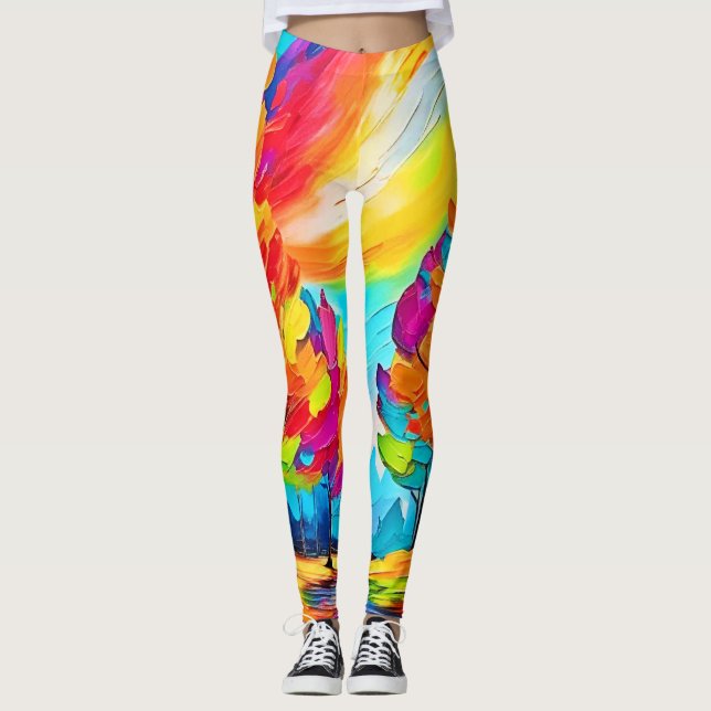 Legging Árvores Arco-íris: Floresta Vibrante (Frente)