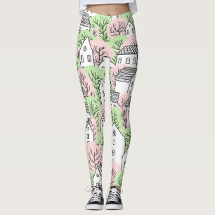 Legging Árvores, casas, paisagem primavera