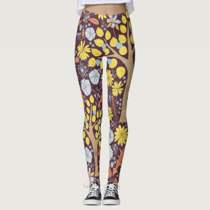 Legging Árvores de jardim, florais, padrão de maçã