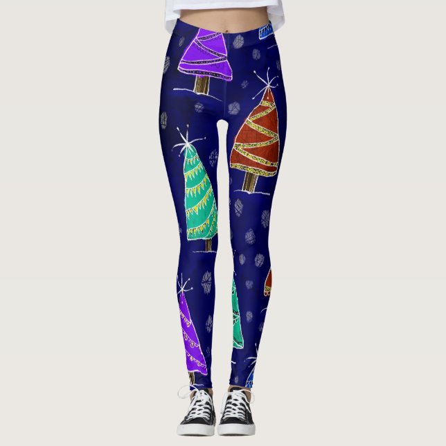 Legging Árvores de Natal Aquarela: Padrão Florestal. (Frente)