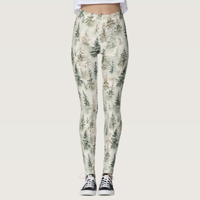 Legging Árvores de Natal de Pinheiro Verde (Frente)
