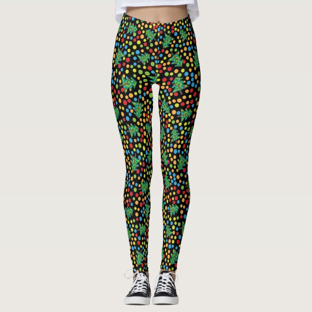 Legging Árvores de Natal e caneleiras Funky das bolinhas (Frente)