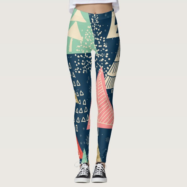 Legging Árvores De Natal Ilustração Festiva Sem Olhos. (Frente)