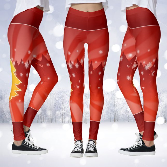 Legging Árvores de Natal Sombras das Pernas Vermelhas (Christmas Trees Shades of Red Leggings)