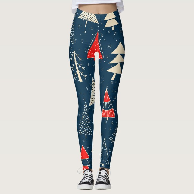 Legging Árvores de rabo de Natal, padrão de inverno sem co (Frente)