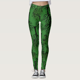 Legging Árvores negras em verde escuro