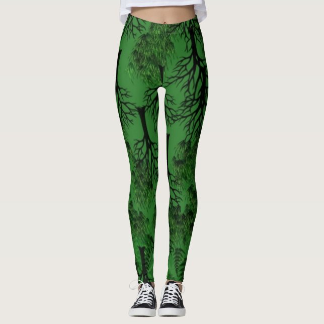 Legging Árvores negras em verde escuro (Frente)