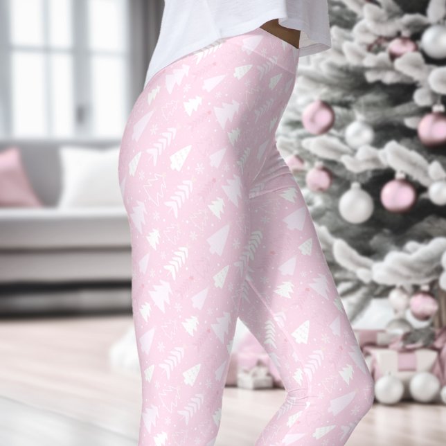 Legging Árvores Rosa Pernas de Natal de inverno (Pink Trees Winter Christmas Leggings)