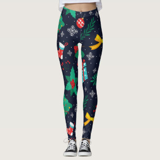Legging Árvores Verdes de Natal, Flocos, Padrão de Meias