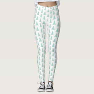 Legging Árvores Verdes Modernas em Padrão Geométrico Branc