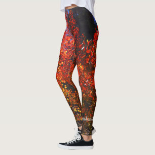 Legging Árvores vermelhas na manhã com nome personalizad