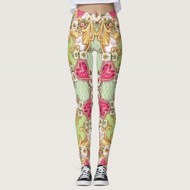 Legging As caneleiras barrocos florais das mulheres (Frente)