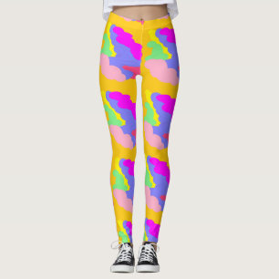 Legging As nuvens cor-de-rosa amarelas púf formam padrões