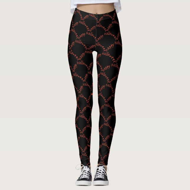 Legging As palavras "Feliz Dia das Bruxas" em laranja a pr (Frente)