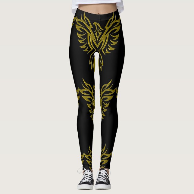 Legging Ascensão Phoenix ouro em preto (Frente)