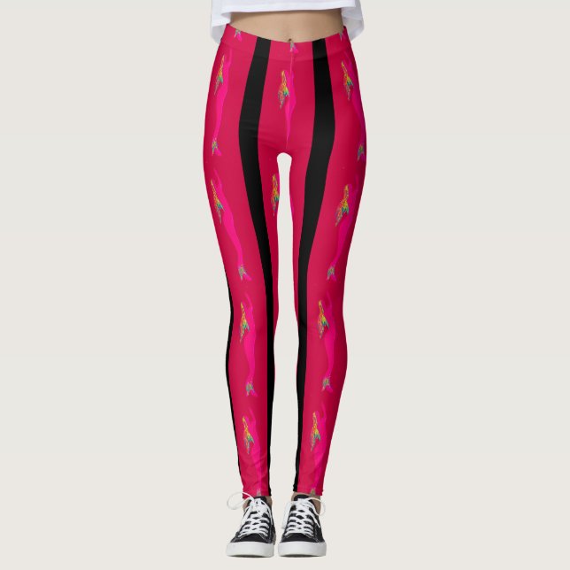 Legging ascensão rosa-sereias vermelhas/pretas listradas (Frente)