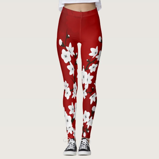 Legging Asia Floral White Chersom Red (Frente)