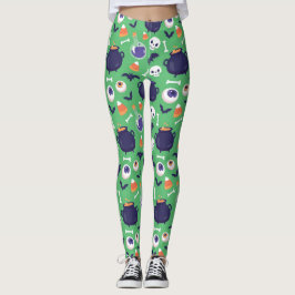 Legging Assustador do Dia das Bruxas Verdes