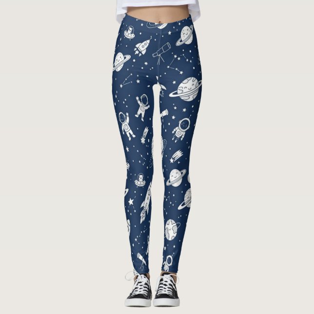 Legging Astronauta e Planetas do Espaço Sideral Fofos (Frente)