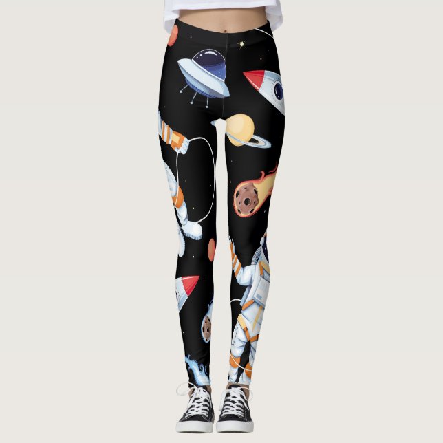 Legging Astronauta Rocket: Padrão Sem Vista do Espaço Vint (Frente)