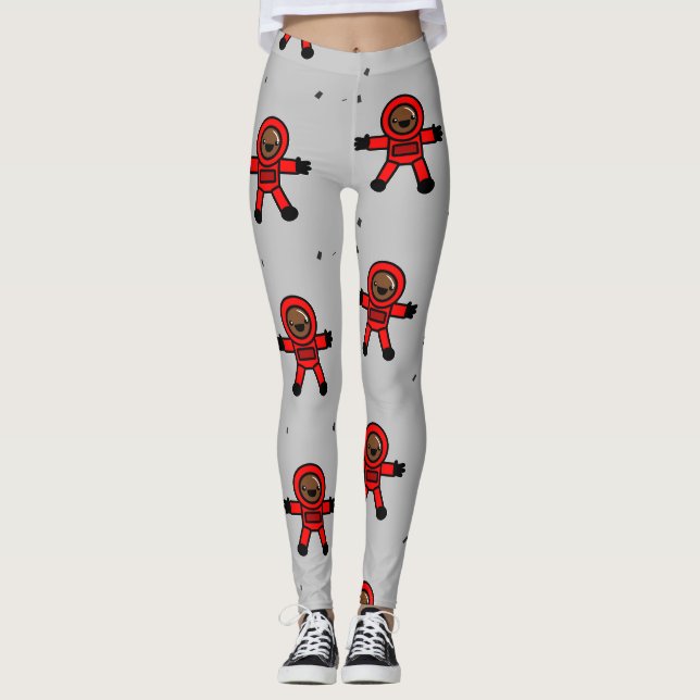 Legging Astronautas de terno vermelho em cinzas (Frente)