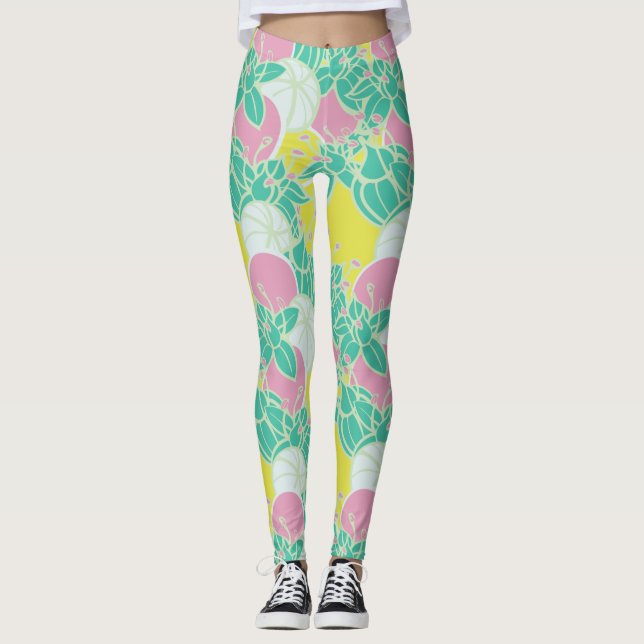 Legging Atendimento moderno de padrões negros de flores (Frente)