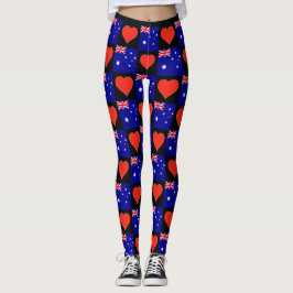 Legging Austrália Flag Heart Pattern Patriotic Australiano