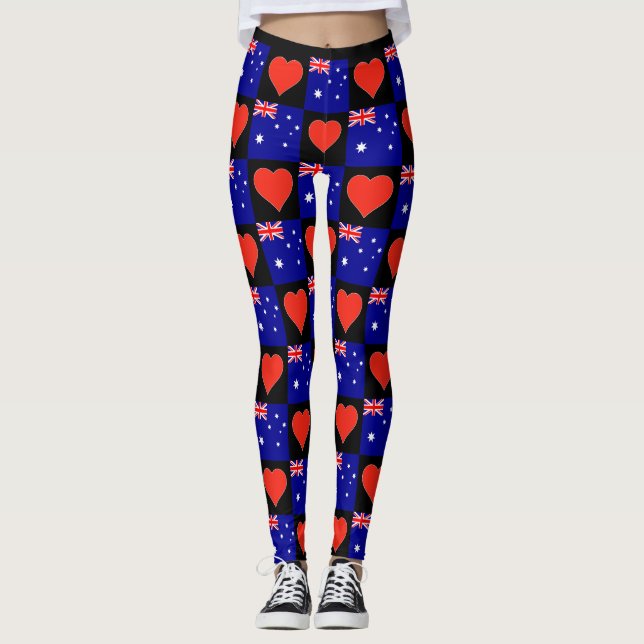 Legging Austrália Flag Heart Pattern Patriotic Australiano (Frente)