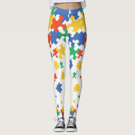 Legging Autismo Sensibilização Partes Quebra-cabeça Colori