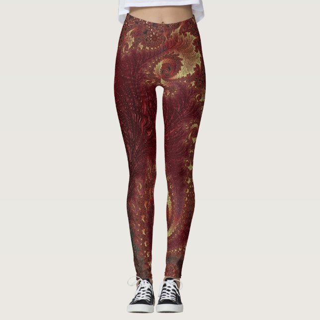 Legging Autumn Dourado Leafres Insuga Paisagem Fractal (Frente)