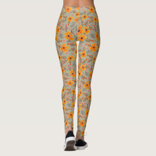 Legging Autumn Fall Floral Pattern Sage Green