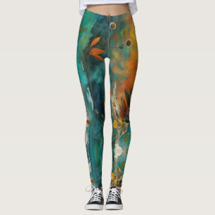 Legging Autumn Harvest Teal Rust Abstrato Dourado