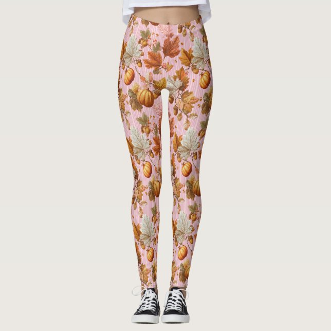 Legging Autumn Leaves & Pumpkins Sem Olhos Padrão (Frente)