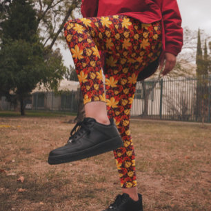 Legging Autumn Pattern Red Rowan Berries Yellow Leaves