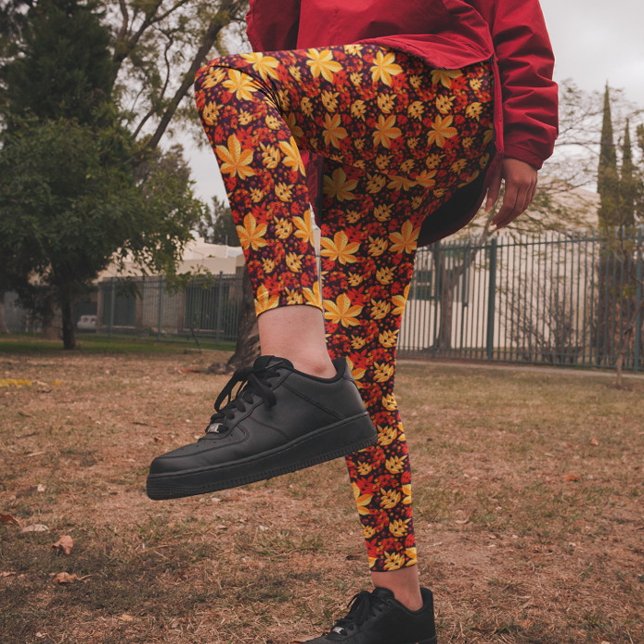 Legging Autumn Pattern Red Rowan Berries Yellow Leaves (Criador carregado)