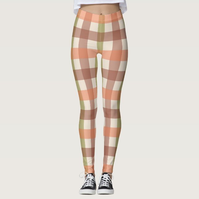 Legging Autumn Plaid Pattern in Orange Green and Brown (Frente)