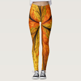Legging Autumn Plant, Modern Abstrato Fractal Art Leaf