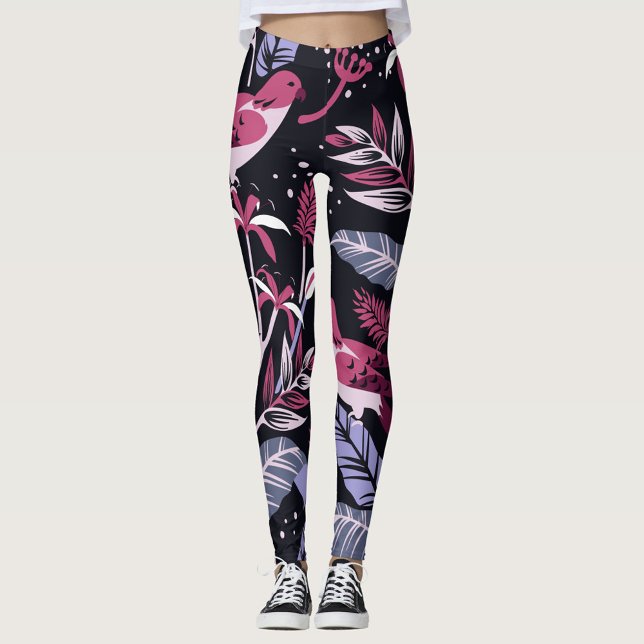 Legging Aves (Front: A pattern of tropical leaves and birds!)