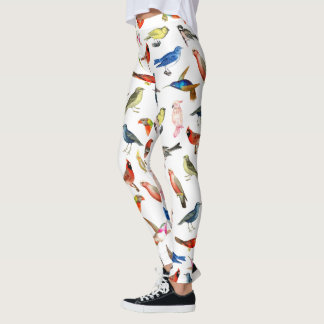 Legging Aves brancas, brancas, vermelhas, tropicais, color