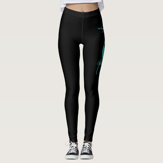 Legging Aves De Folha De Fita De Teal De cancer (Frente)