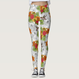 Legging Aves e buquês tropicais