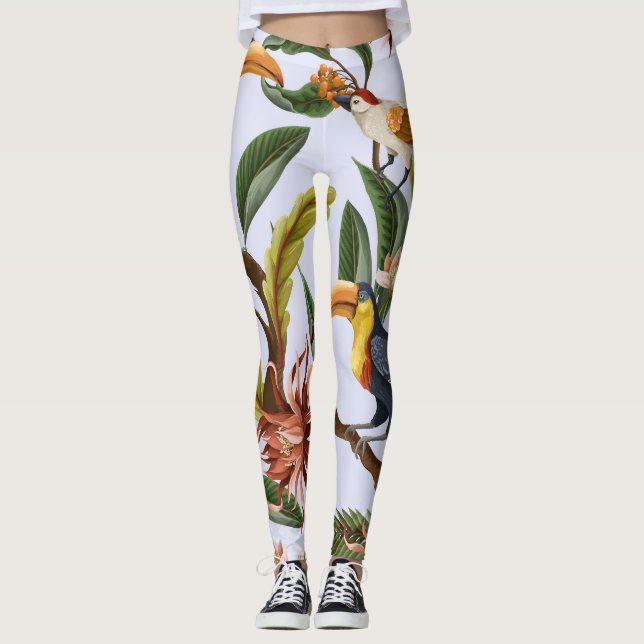 Legging Aves e Flores: Padrão Vintage Tropical. (Frente)