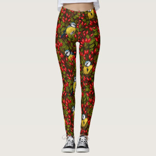Legging Aves e rosa de cães, verdes e vermelhos