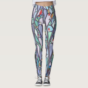 Legging aves na árvore de vidro manchado